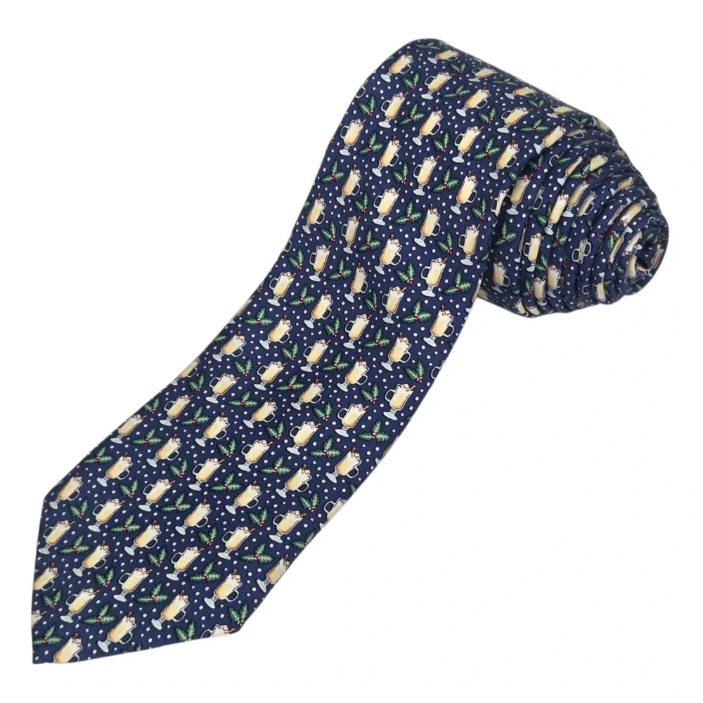Vineyard‎ Vines Tie Holiday Eggnog Party Drinks Holly Christmas USA Holiday Blue